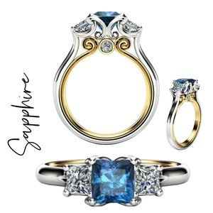 Sapphire & White Sapphire 925 Silver and Gold Ring